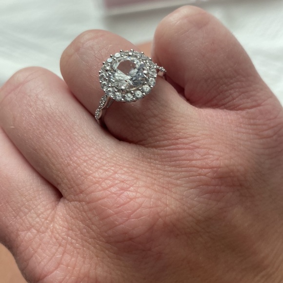 3.2 Ct. t.w. Created White Sapphire and Diamond accent Halo Ring - Picture 4 of 9
